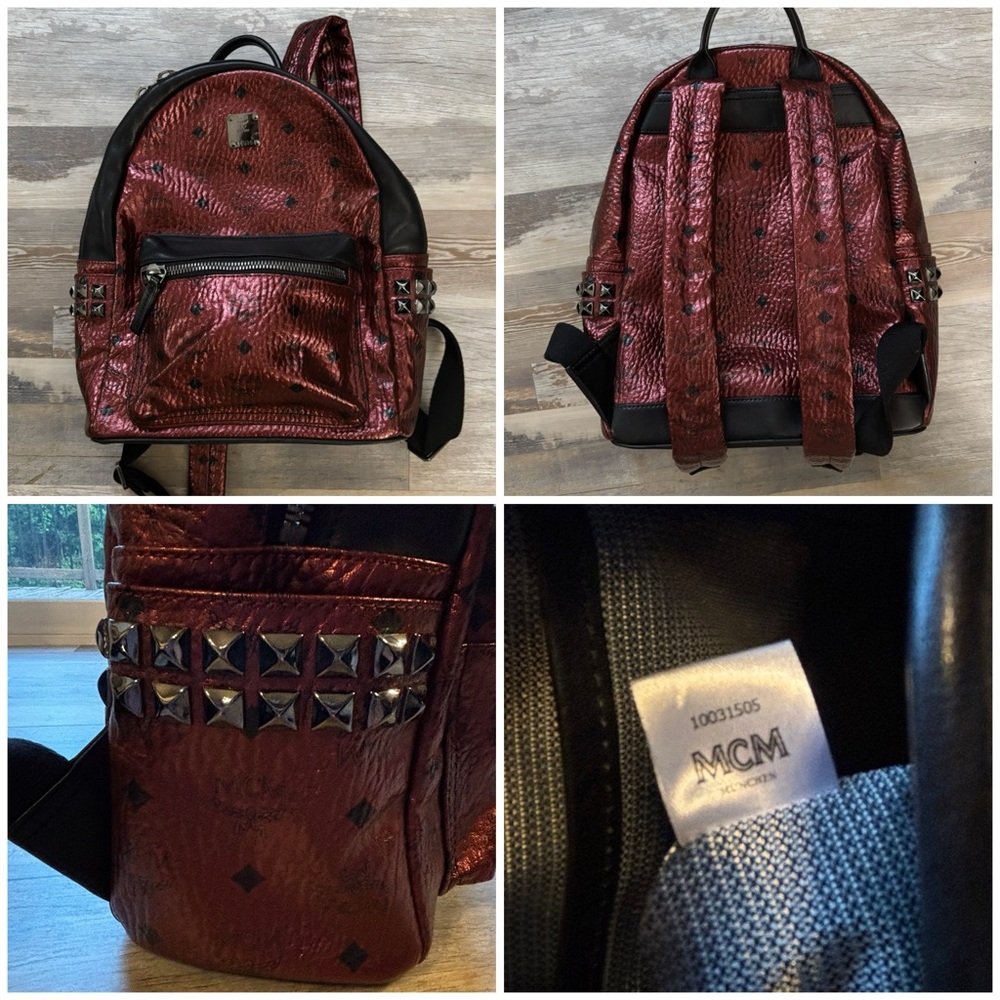MCM backpack - metallic red - side spikes - LIKE NEW!!